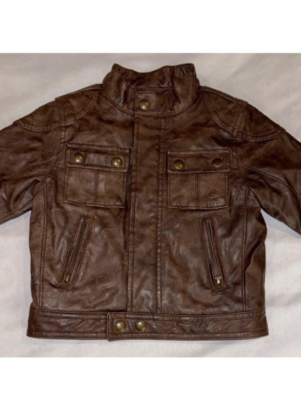 Baby GAP Faux Leather Moto Bomber Jacket Toddler Brown Sz 2 Years